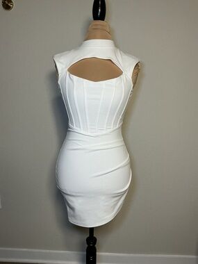 Privy White Cutout Bodycon Dress with Corset Details